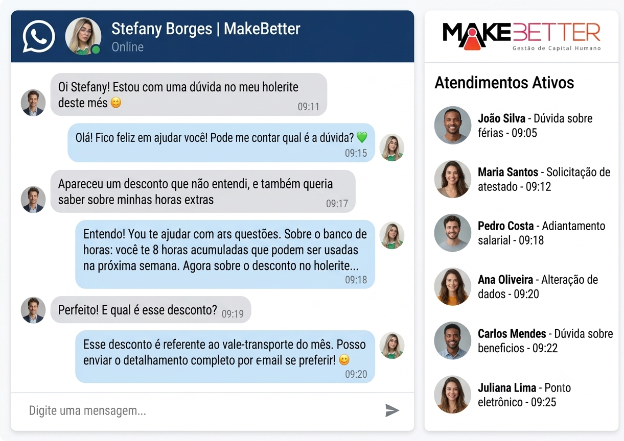 Atendimento e suporte ao colaborador da MakeBetter via WhatsApp